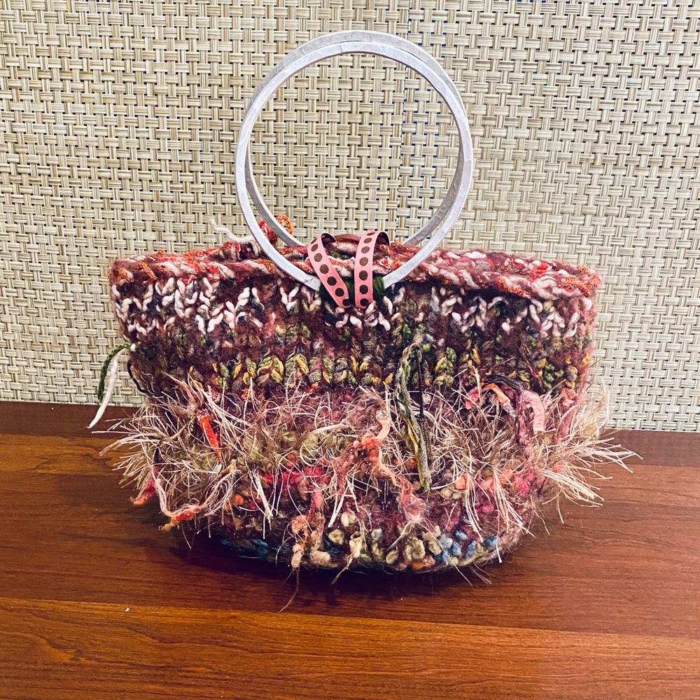 🌟HP🌟VTG 1990s Handmade Ring Handle Chunky Knit Bucket Bag by Miss Chickpea - Picture 11 of 13